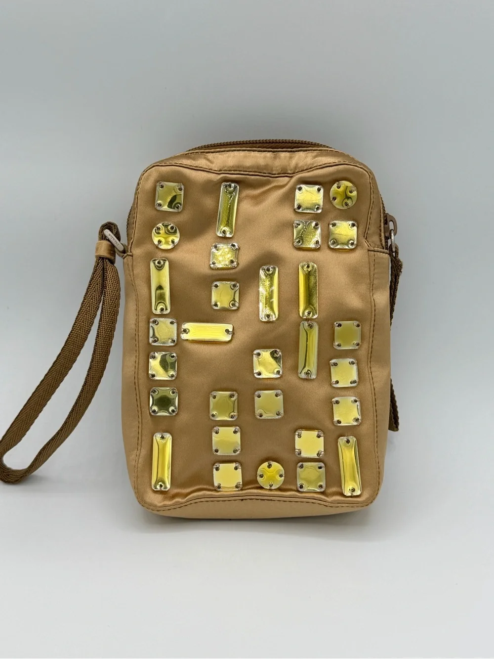 Prada Cervo Pietre Gold Satin Bejeweled Pouchette